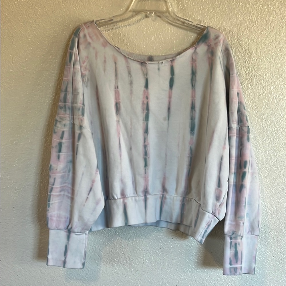 Tie-Dye Women's Off Shoulder Wide Neck Crop Sweatshirt Top